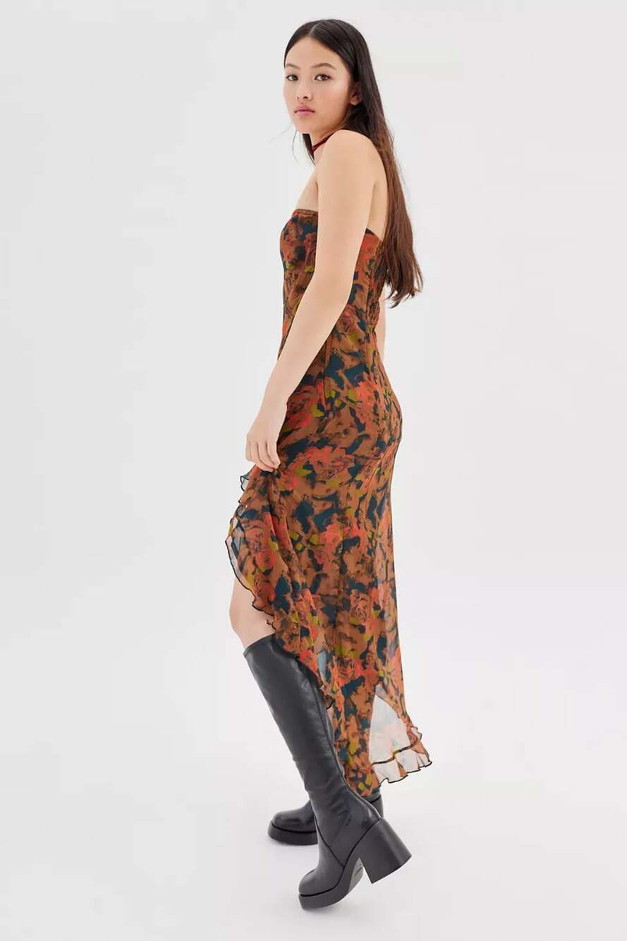 Urban Outfitters Rosie Strapless Ruffle Midi Dress Size XS - Picture 2 of 6